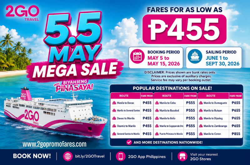 2GO-5.5-May-Mega-Sale-2026-Ferry-Fares-from-₱455-to-Manila-Cebu-Bacolod-Davao-Coron-and-More